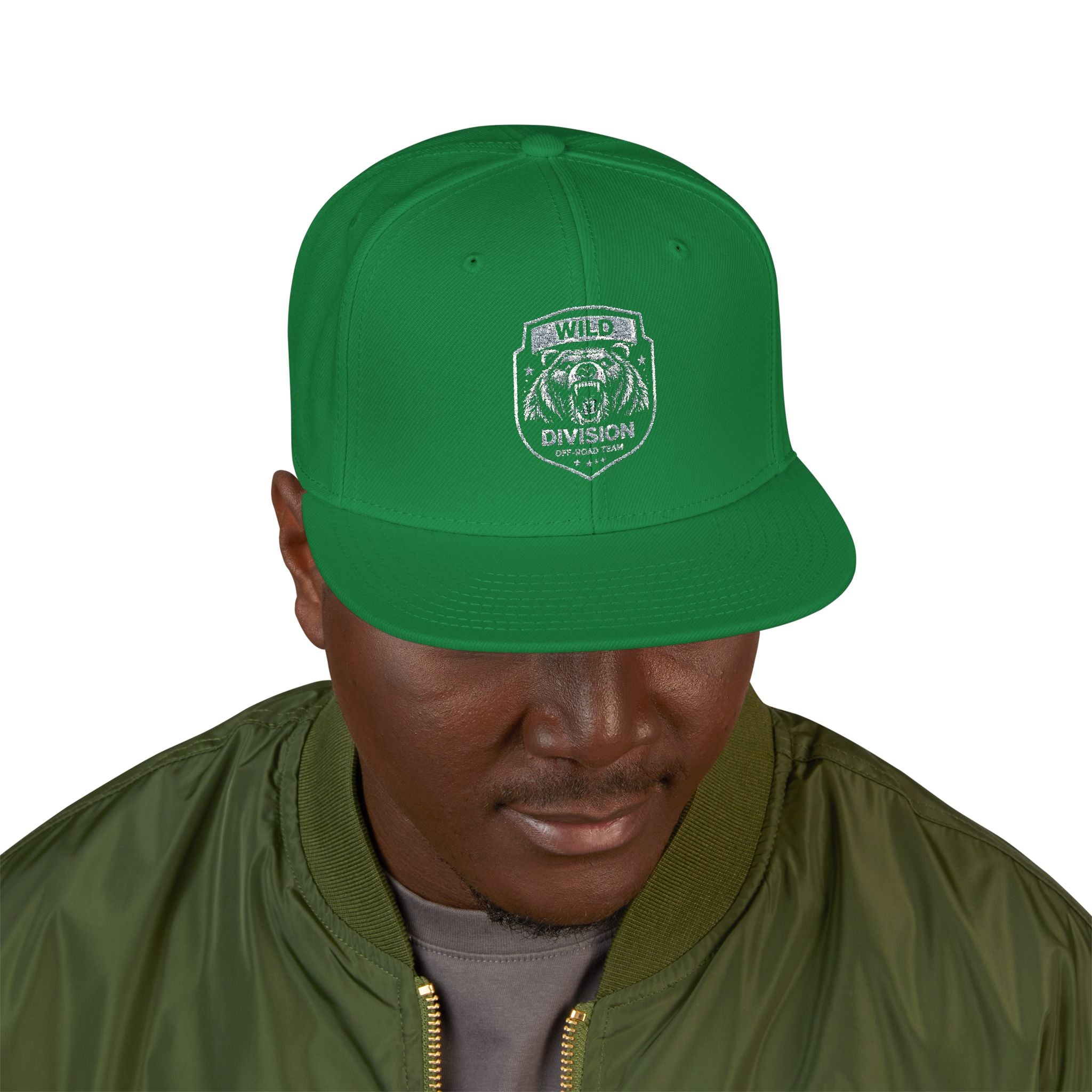 Embroidered Shield Snapback Hat — Vintage Crest Patch Cap