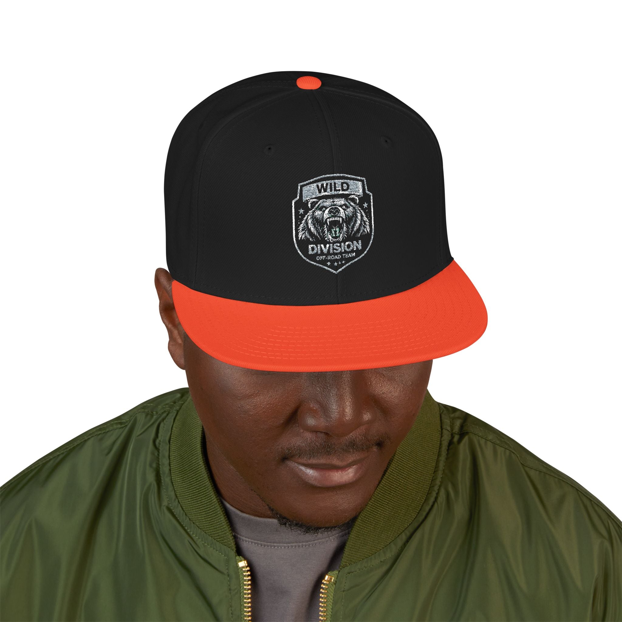 Embroidered Shield Snapback Hat — Vintage Crest Patch Cap