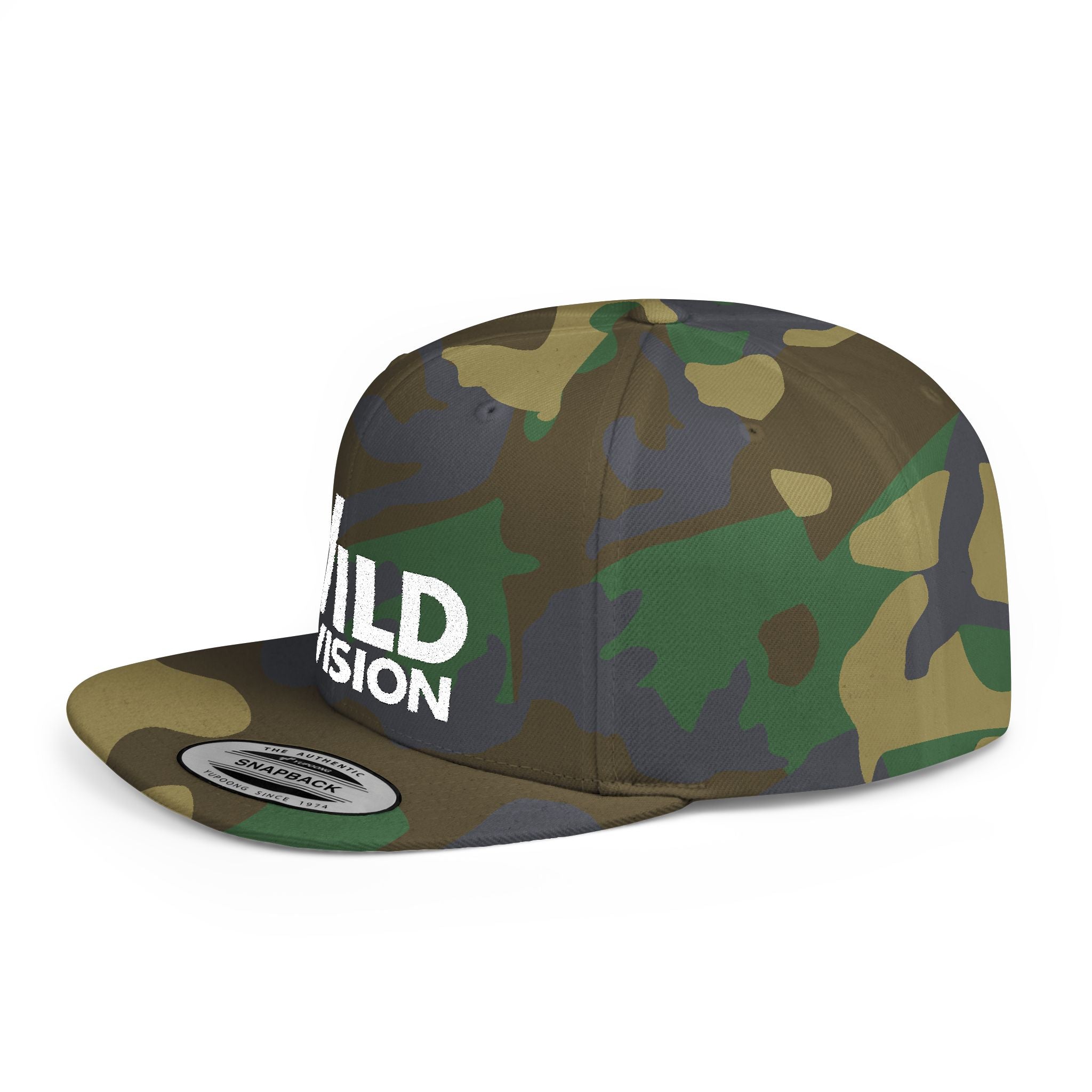 Camo Flat Bill Snapback - "WILD DIVISION" Embroidered Trucker Hat