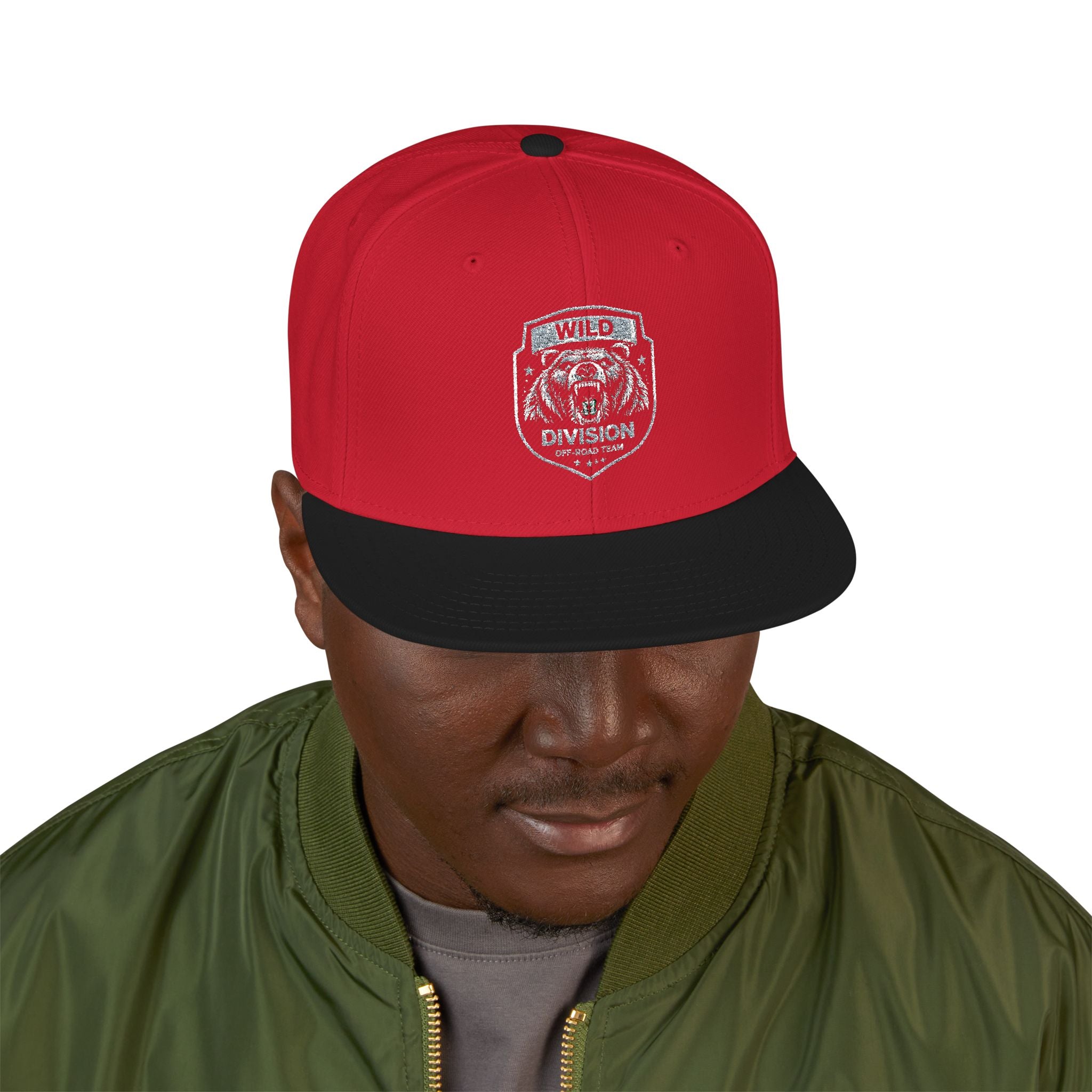 Embroidered Shield Snapback Hat — Vintage Crest Patch Cap