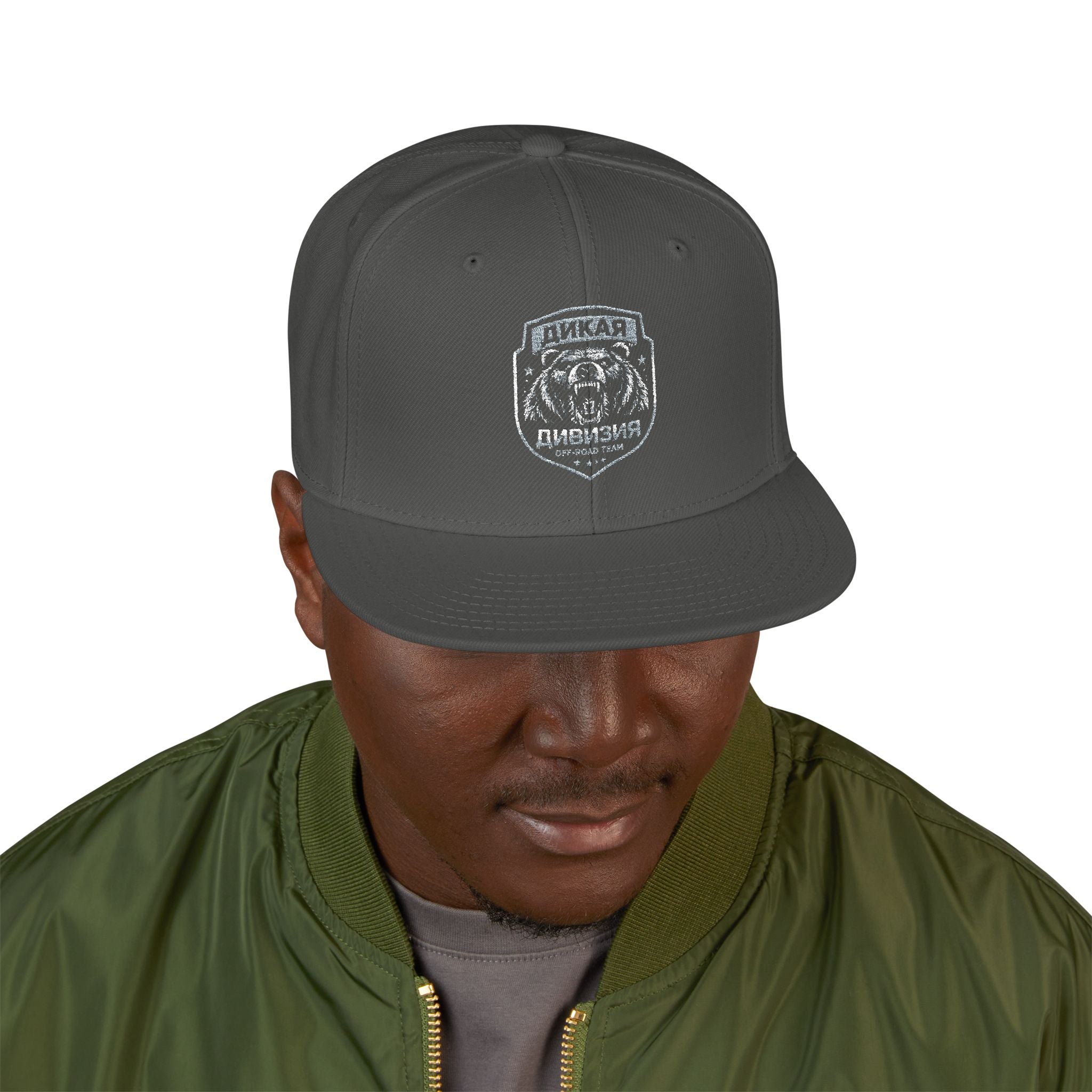 Embroidered Bear Crest Snapback Hat