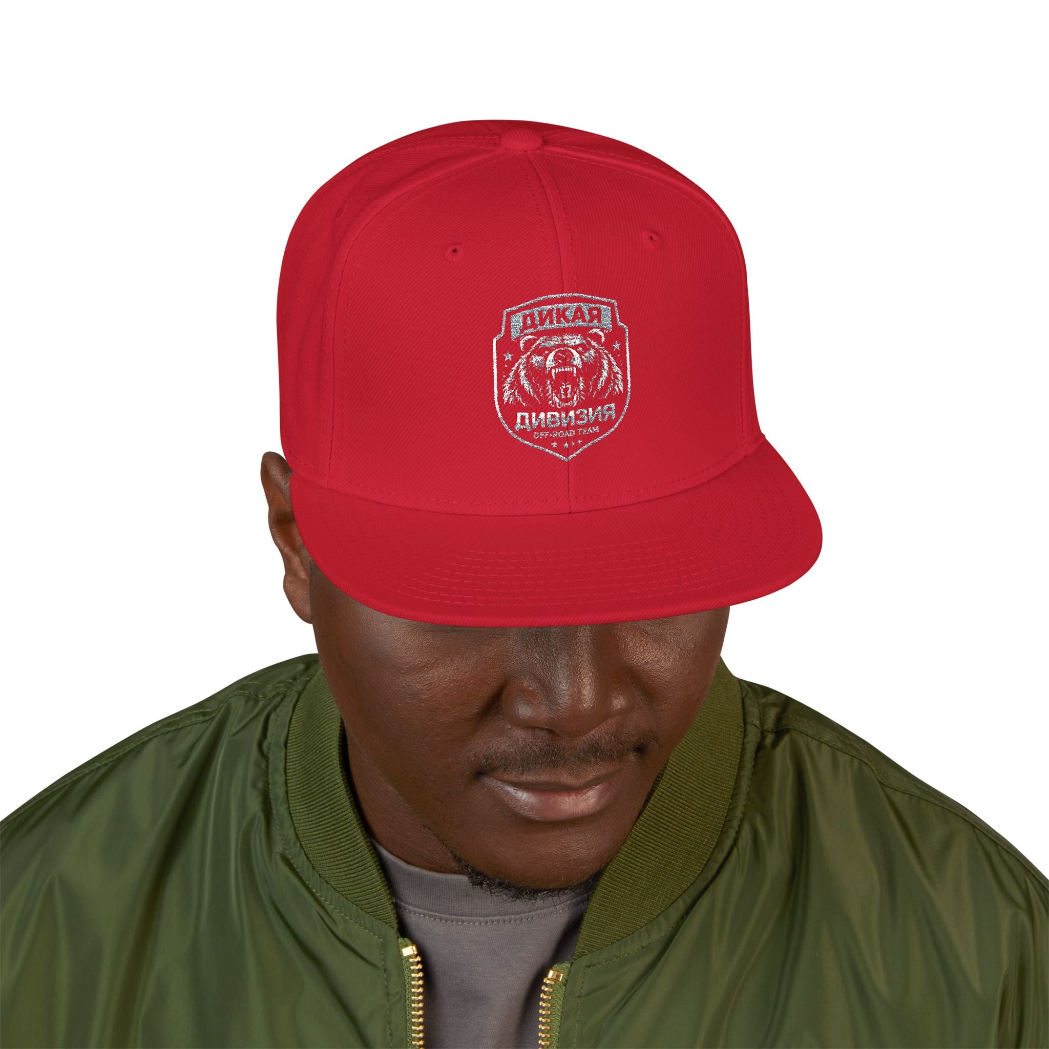 Embroidered Bear Crest Snapback Hat