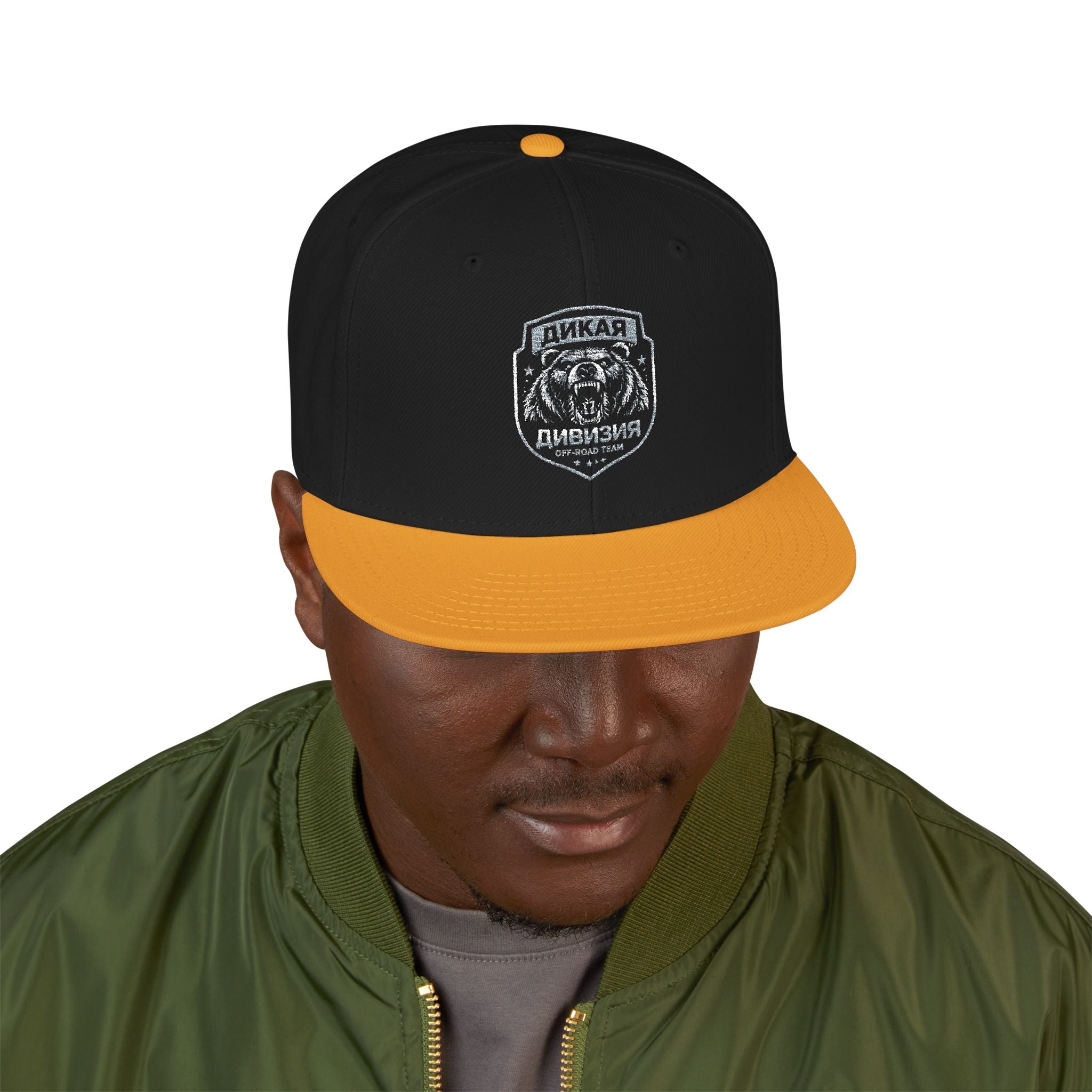 Embroidered Bear Crest Snapback Hat